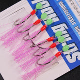 Kylebooker 10bag 6 Fluer Pink Flasher Bait Catcher Rig Makrel Sabiki Rigs Saltvann kunstige fiskekroker Lokk Engros Størrelse 8 10 18
